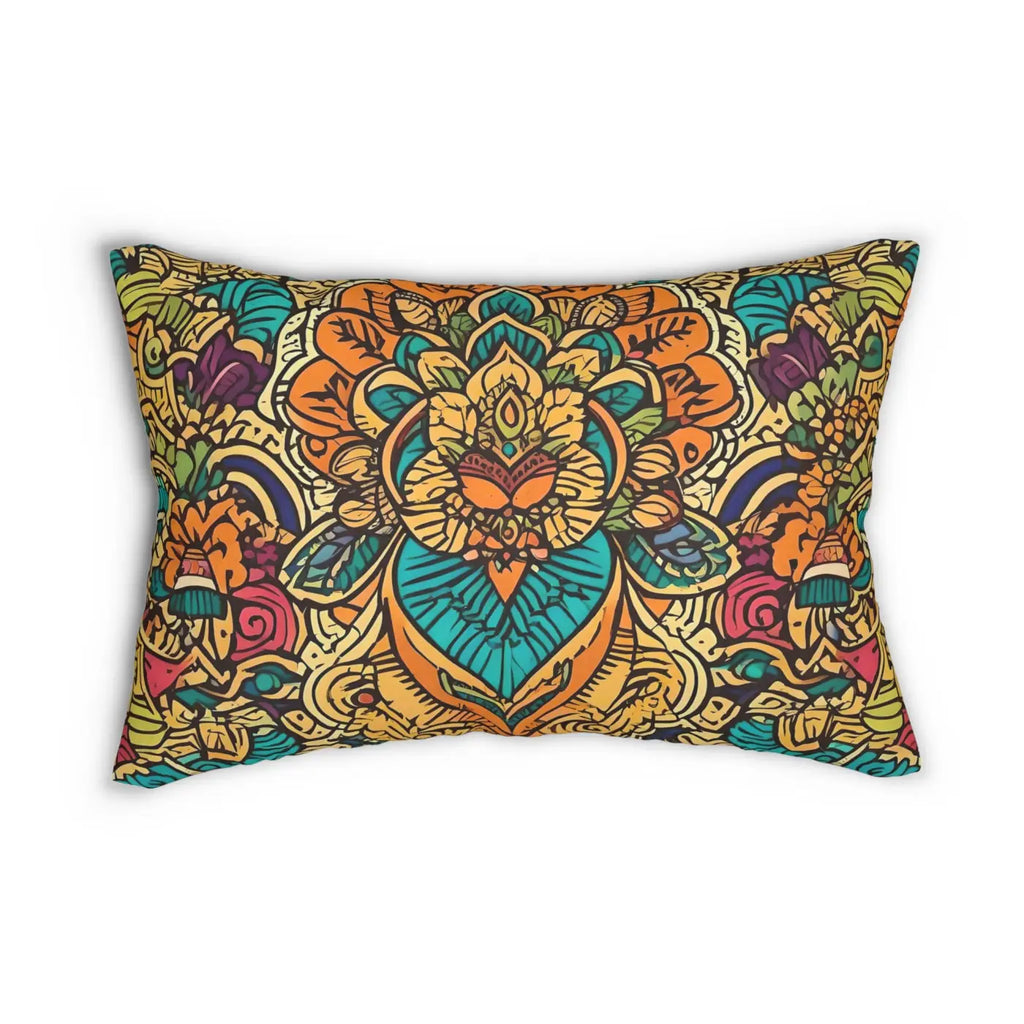Vibrant Indian Spun Polyester Lumbar Pillow - Colorful Pattern - DipaliZ
