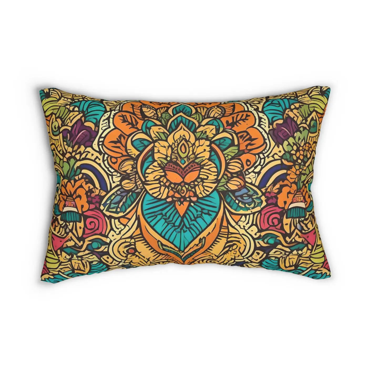 Vibrant Indian Spun Polyester Lumbar Pillow - Colorful Pattern - DipaliZ