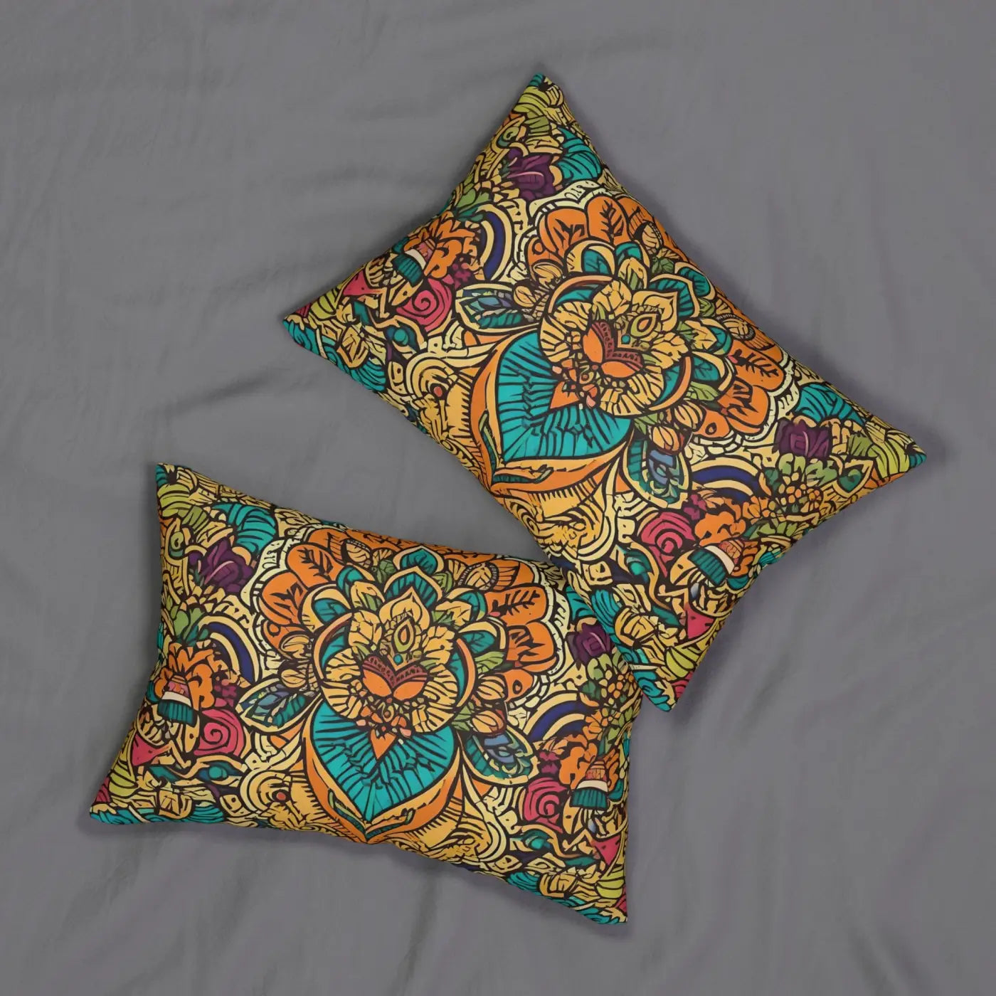 Vibrant Indian Spun Polyester Lumbar Pillow - Colorful Pattern - DipaliZ