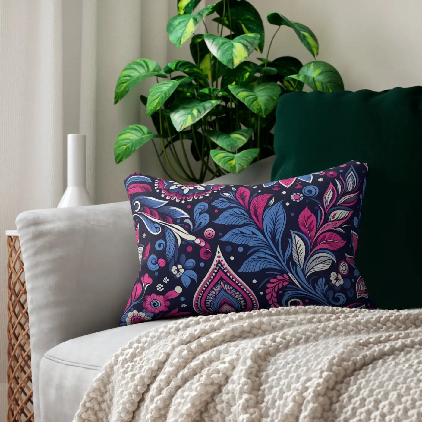 Vibrant Indian Pattern Pillow - Spun Polyester Lumbar - DipaliZ