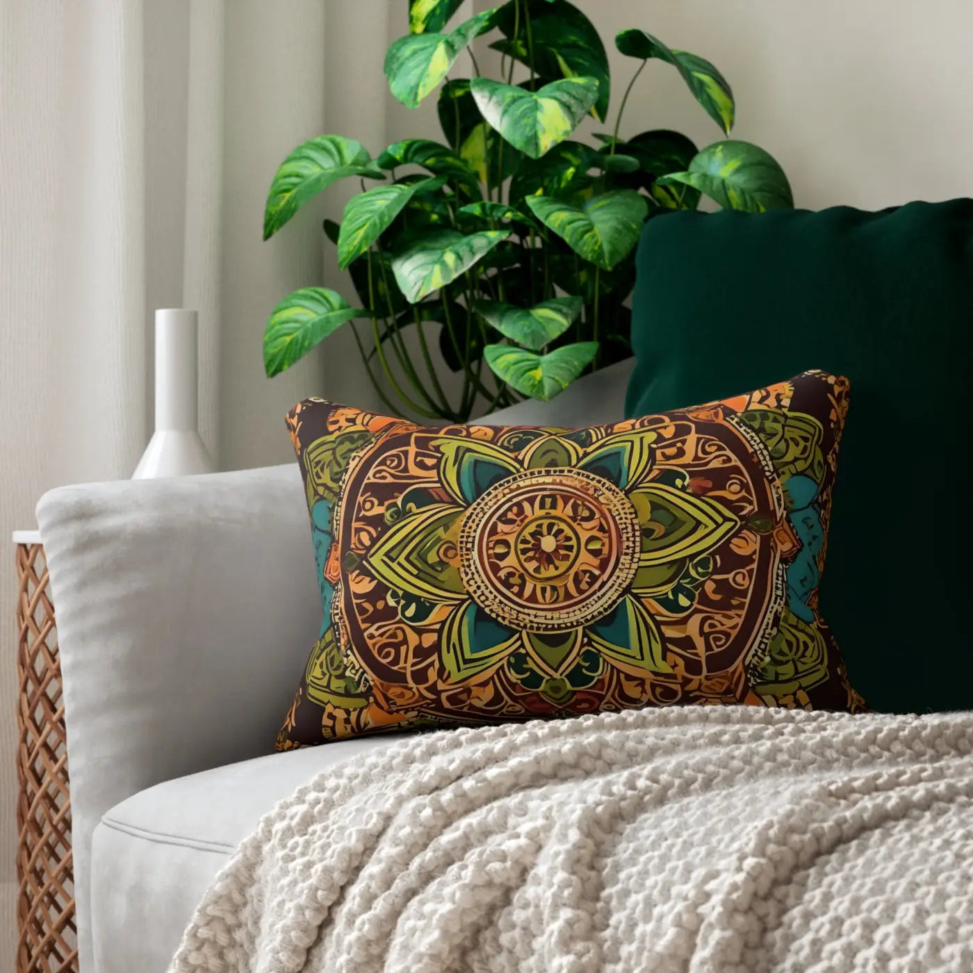 Vibrant Indian Spun Polyester Lumbar Pillow - Home Decor - DipaliZ