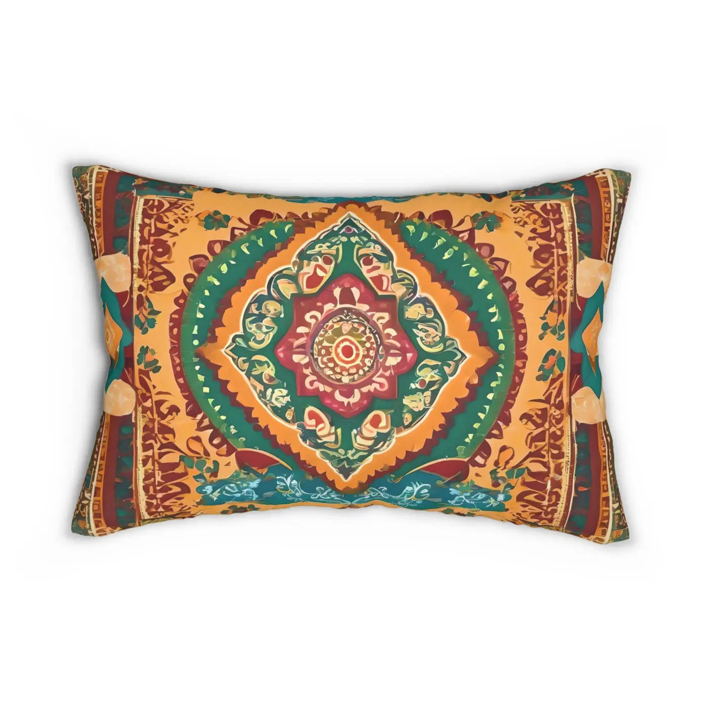 Vibrant Indian Spun Polyester Lumbar Pillow - Colorful - DipaliZ