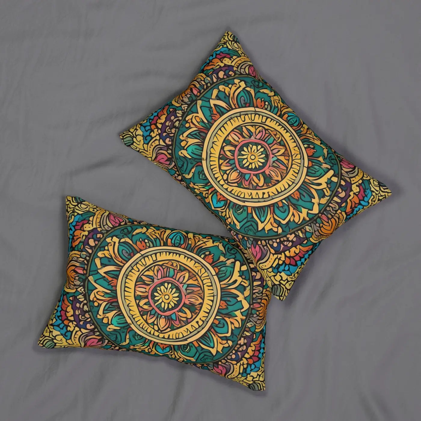 Vibrant Indian Pattern Polyester Lumbar Pillow - Spun Polyester - DipaliZ