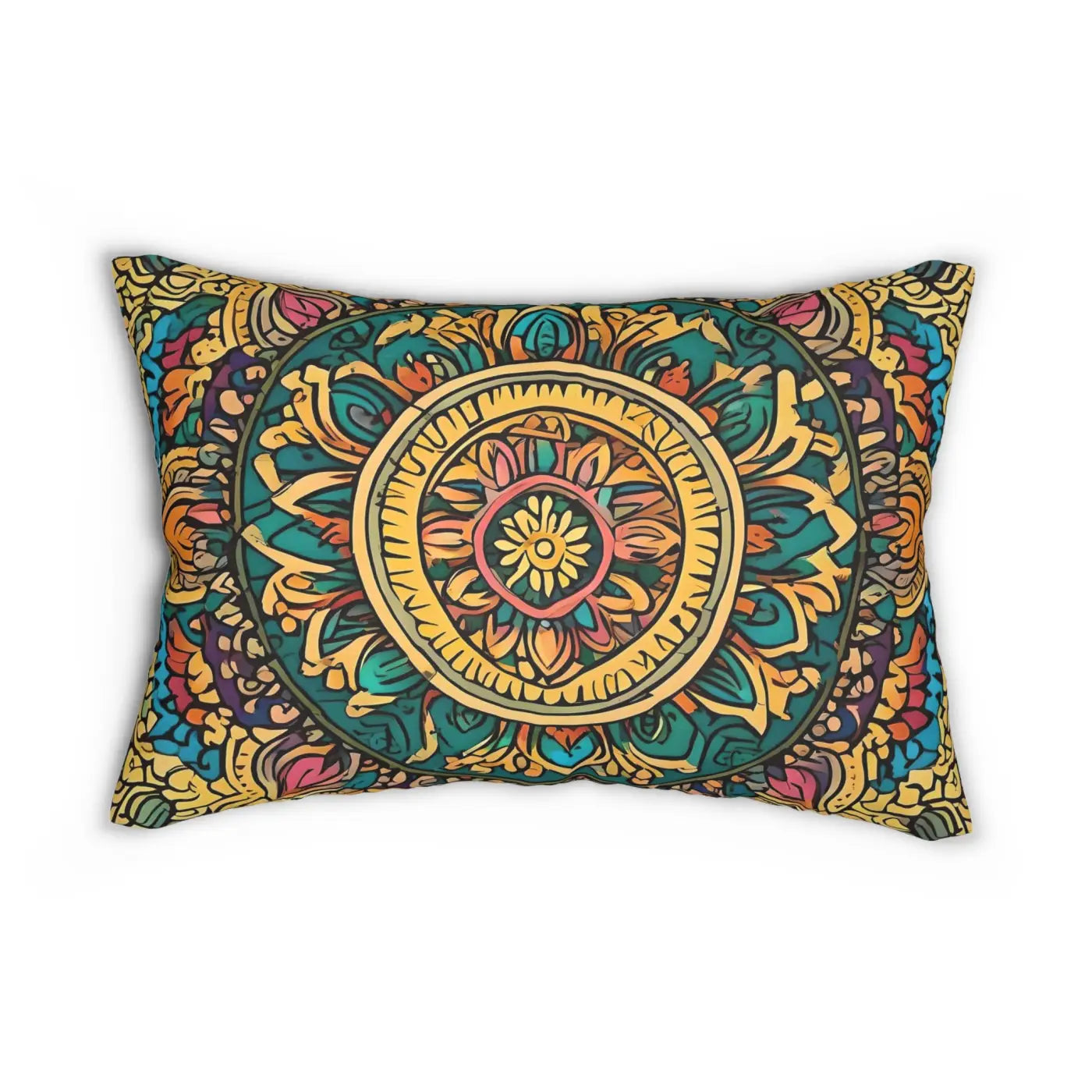 Vibrant Indian Pattern Polyester Lumbar Pillow - Spun Polyester - DipaliZ