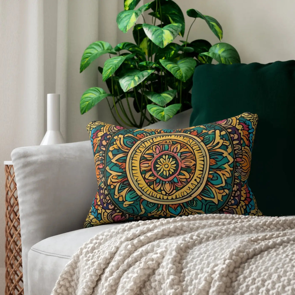 Vibrant Indian Pattern Polyester Lumbar Pillow - Spun Polyester - DipaliZ
