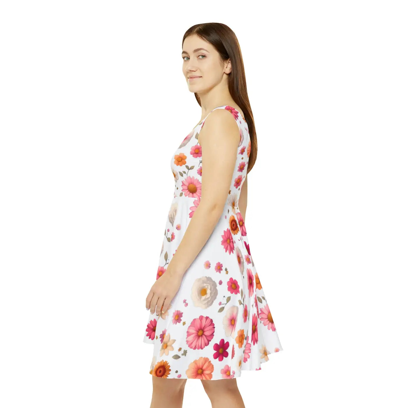 Women's Skater Dress - Large Flowers Print - DipaliZ