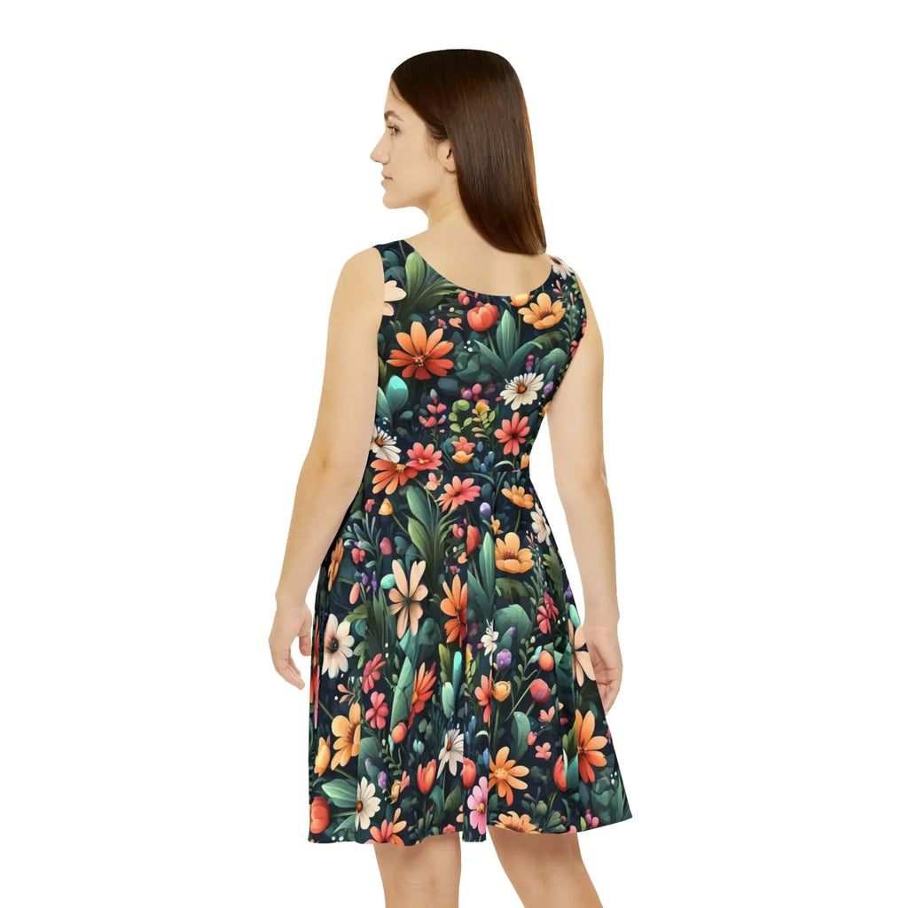 Women's Skater Dress - Bold Large Flowers Design - DipaliZ