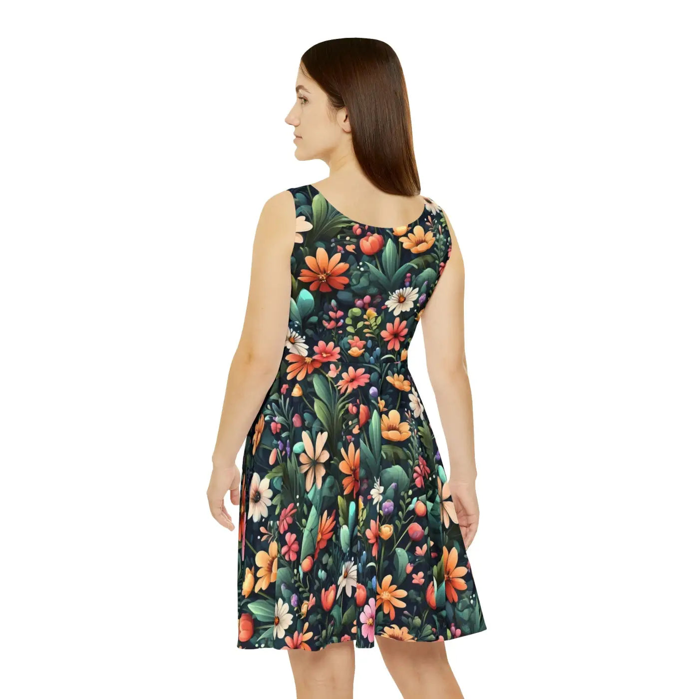 Women's Skater Dress - Bold Large Flowers Design - DipaliZ