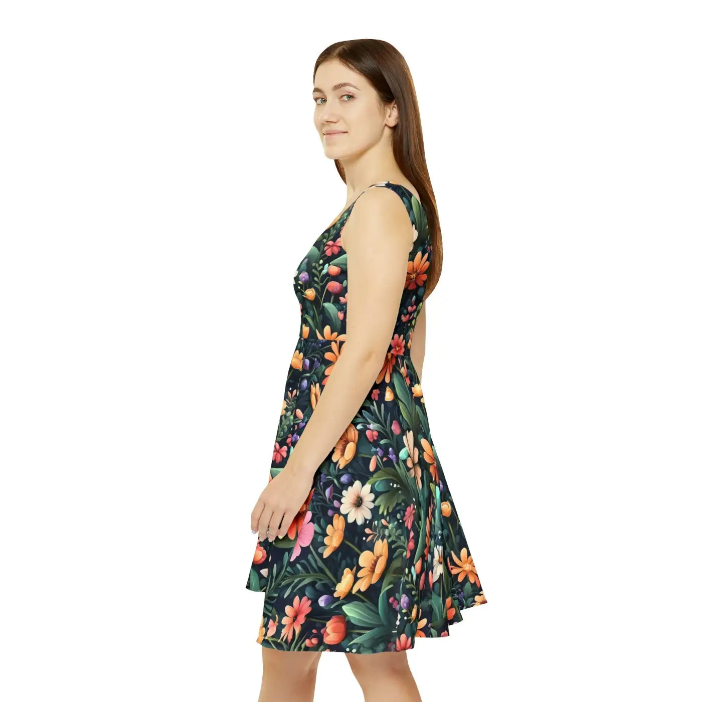 Women's Skater Dress - Bold Large Flowers Design - DipaliZ
