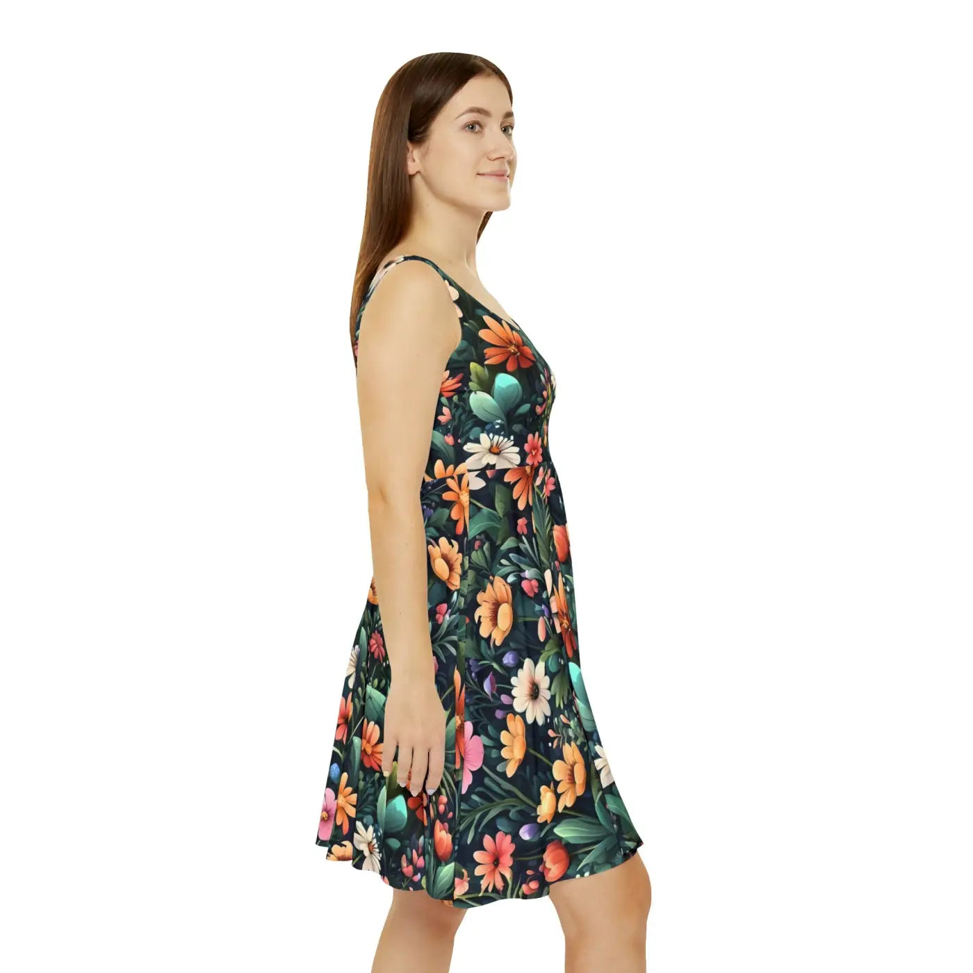 Women's Skater Dress - Bold Large Flowers Design - DipaliZ