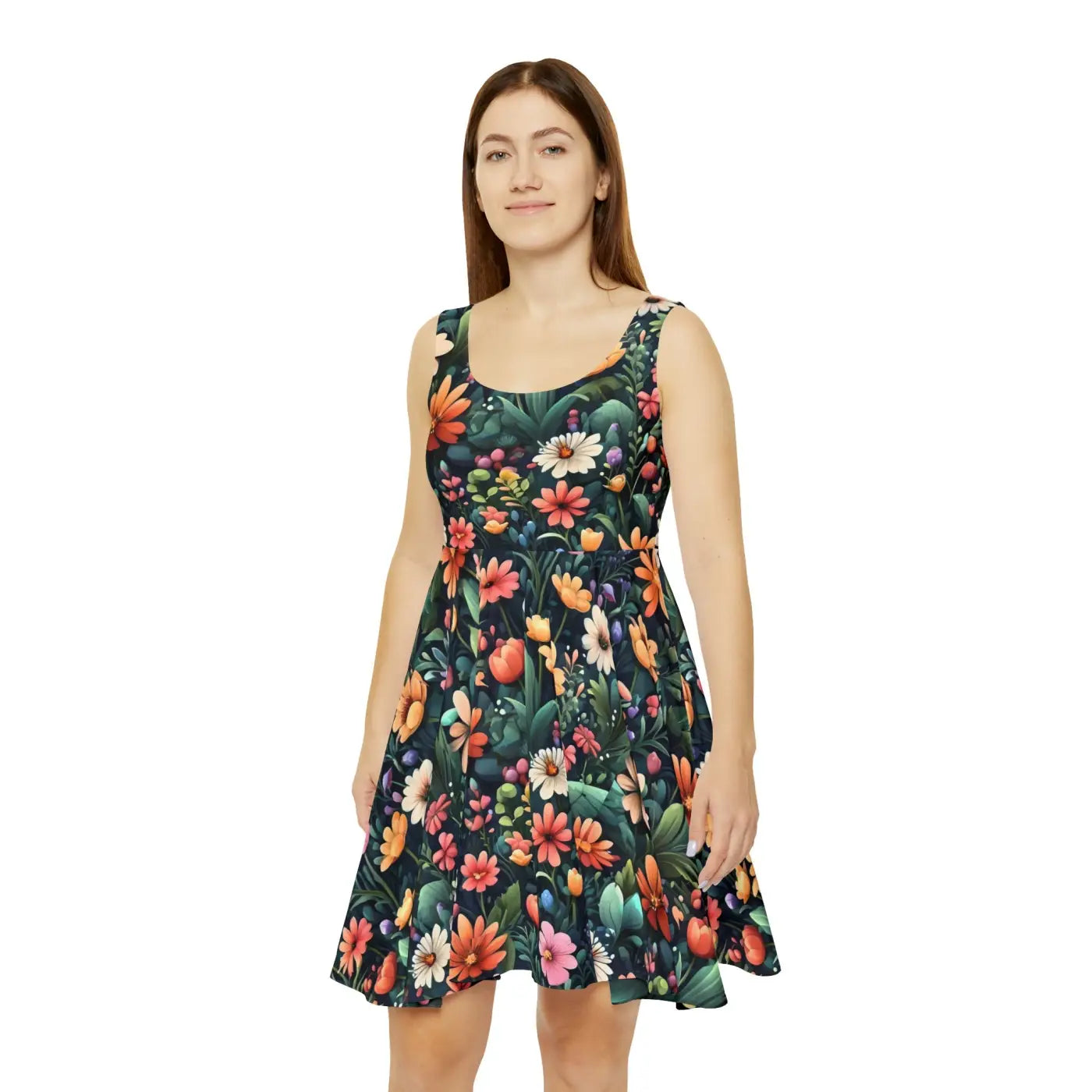 Women's Skater Dress - Bold Large Flowers Design - DipaliZ