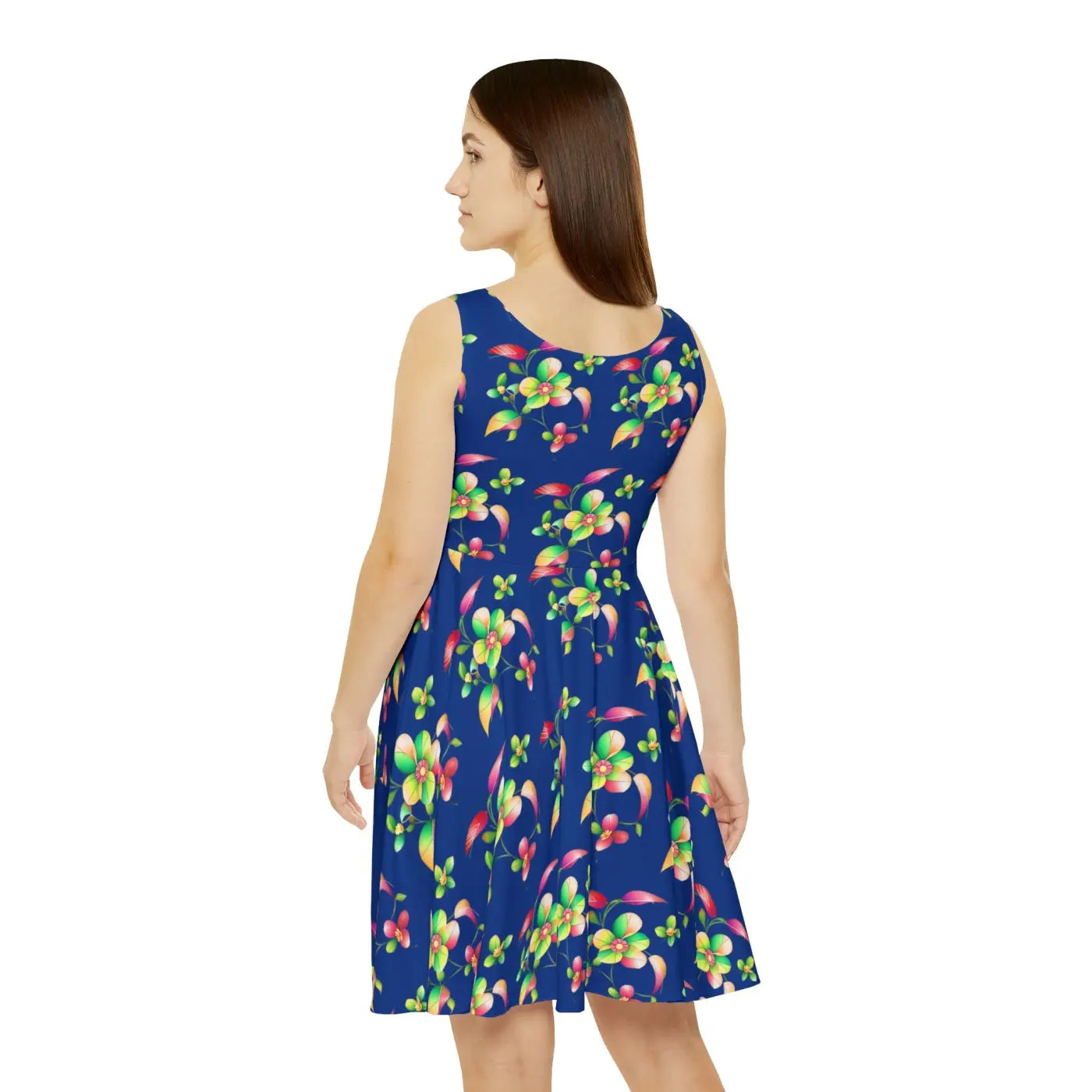 Women's Skater Dress - Large Flowers Print - DipaliZ
