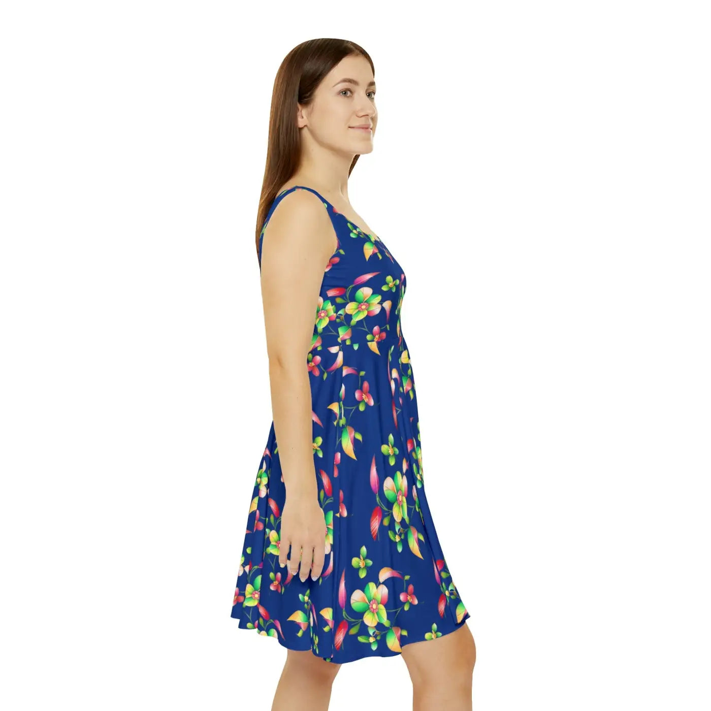 Women's Skater Dress - Large Flowers Print - DipaliZ