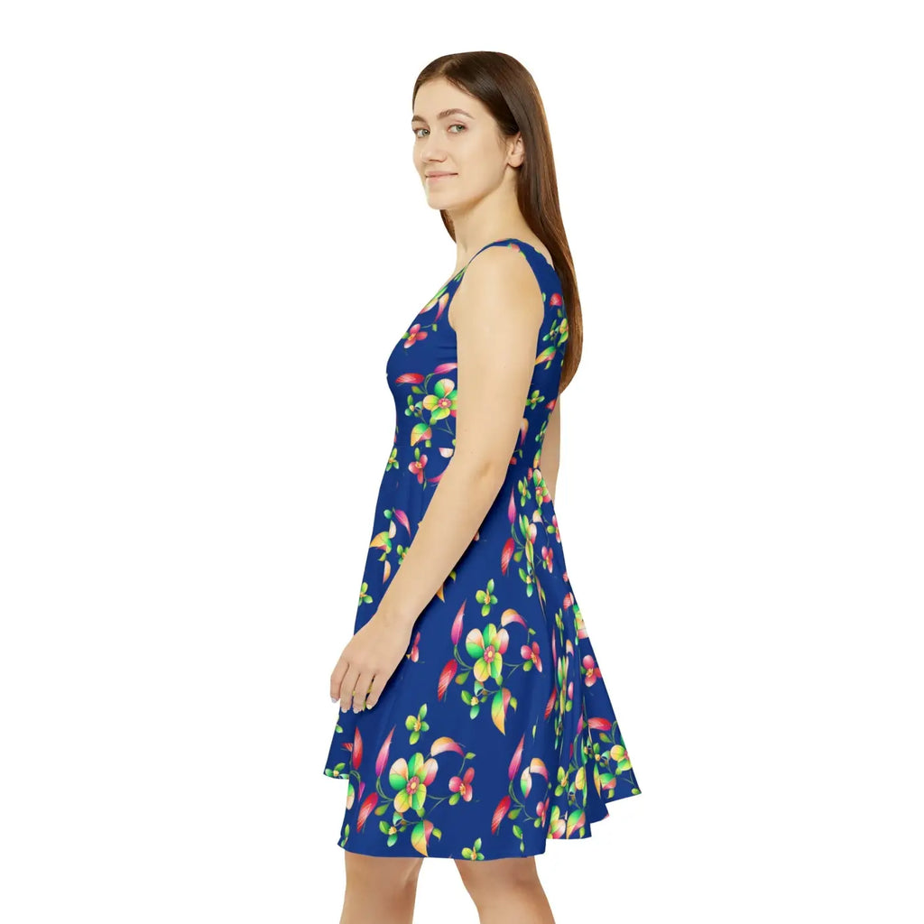 Women's Skater Dress - Large Flowers Print - DipaliZ