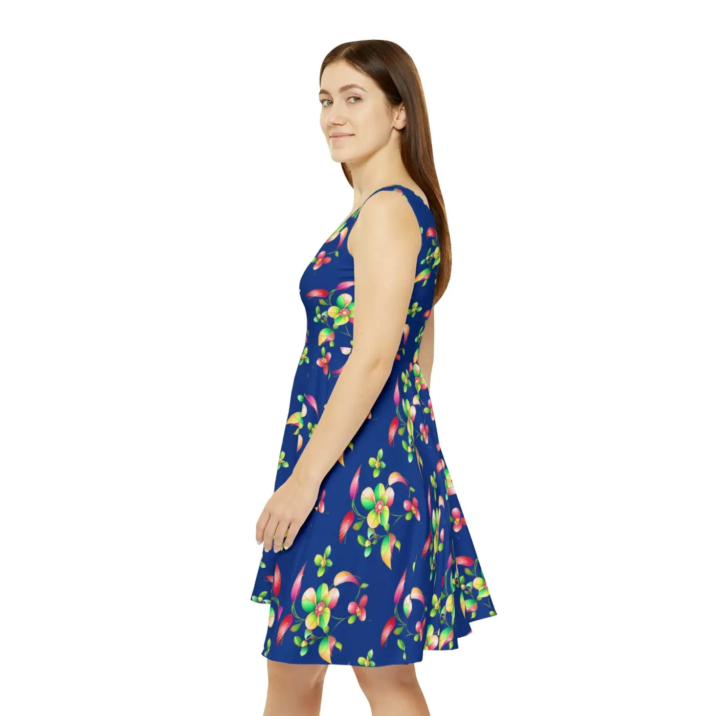 Women's Skater Dress - Large Flowers Print - DipaliZ