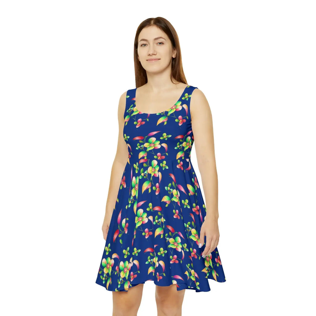 Women's Skater Dress - Large Flowers Print - DipaliZ