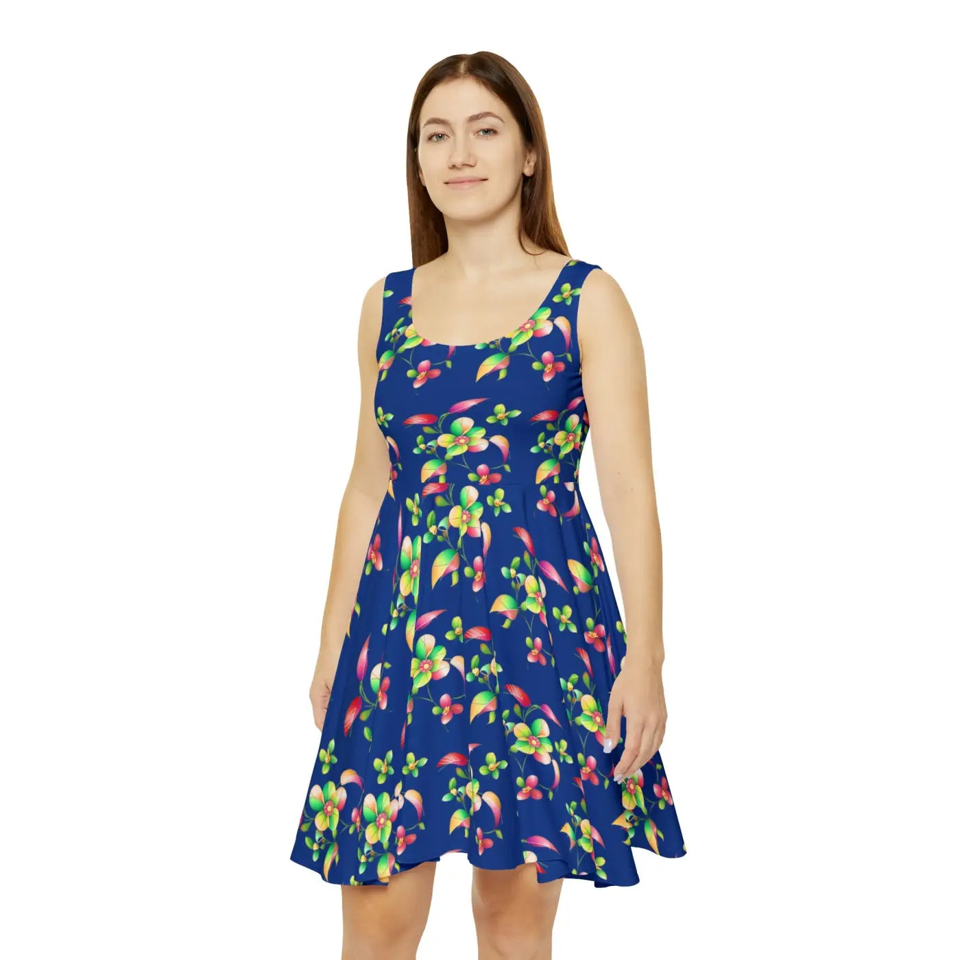 Women's Skater Dress - Large Flowers Print - DipaliZ