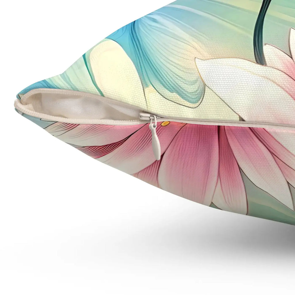 Cyan Floral Pattern Spun Polyester Square Pillow - DipaliZ