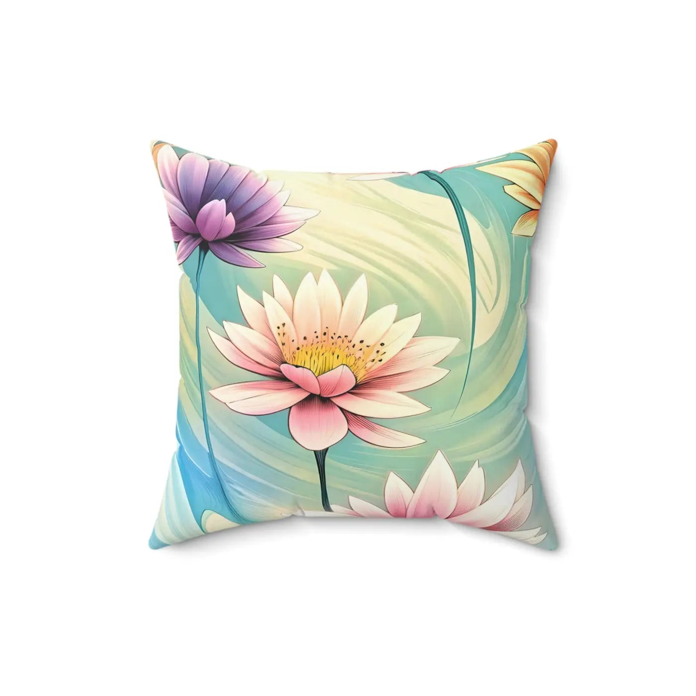 Cyan Floral Pattern Spun Polyester Square Pillow - DipaliZ