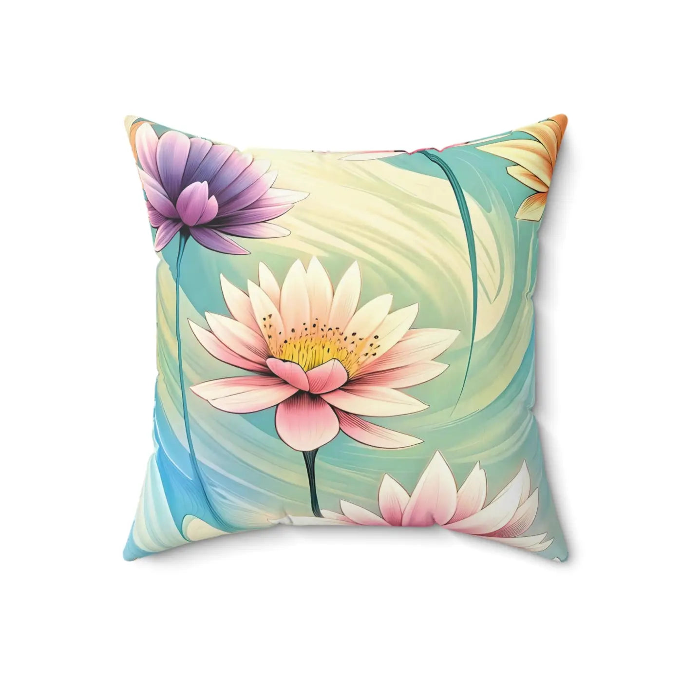 Cyan Floral Pattern Spun Polyester Square Pillow - DipaliZ