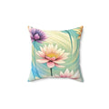 Cyan Floral Pattern Spun Polyester Square Pillow - DipaliZ