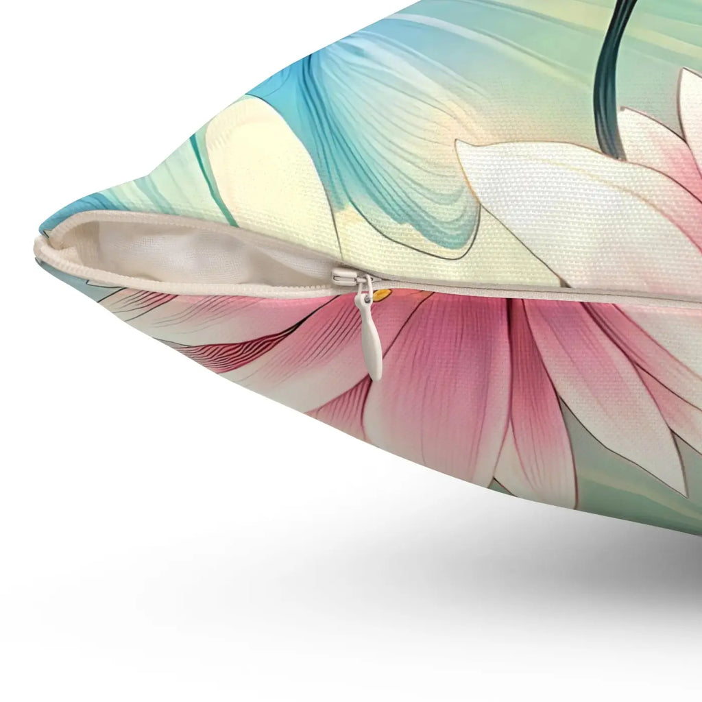 Cyan Floral Pattern Spun Polyester Square Pillow - DipaliZ
