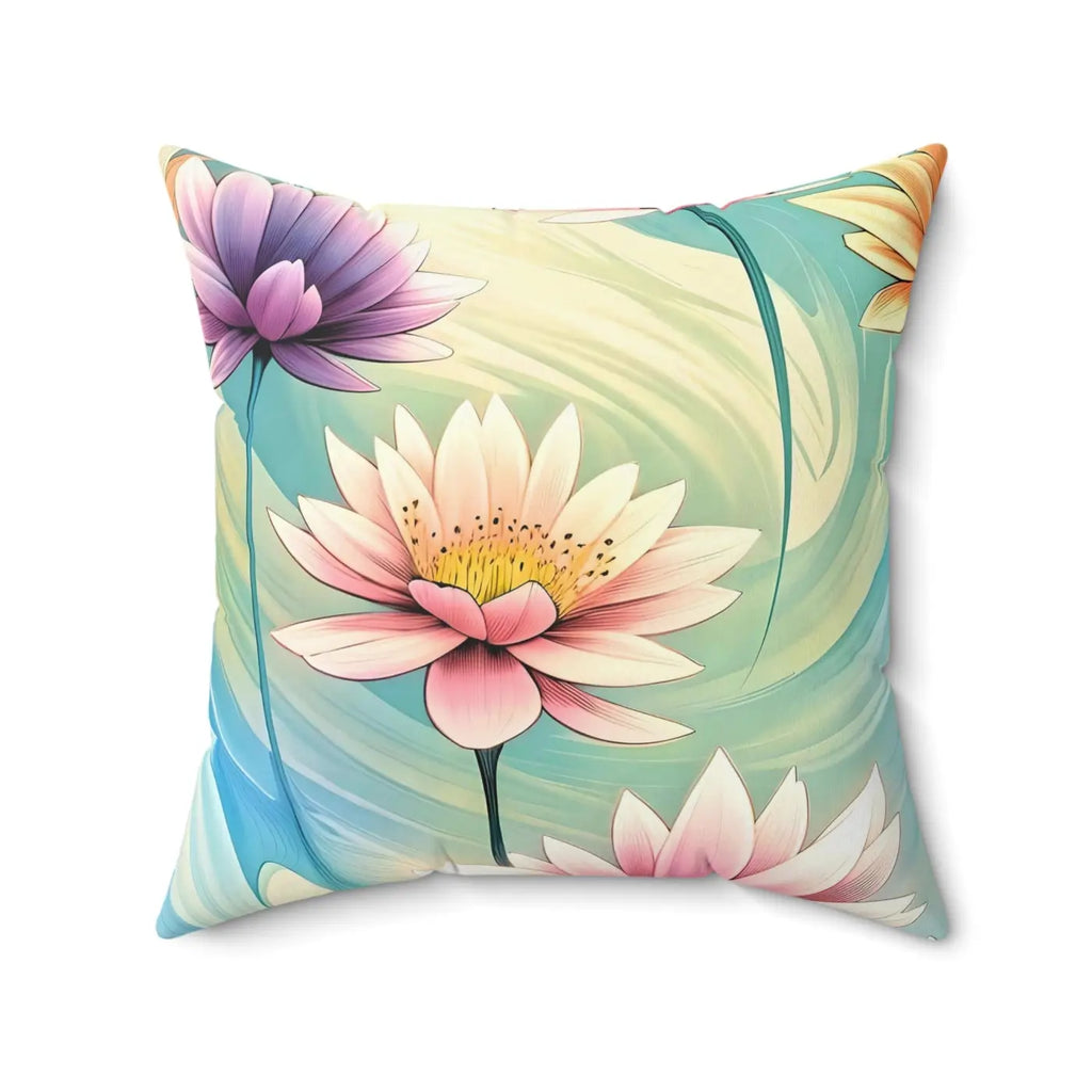 Cyan Floral Pattern Spun Polyester Square Pillow - DipaliZ