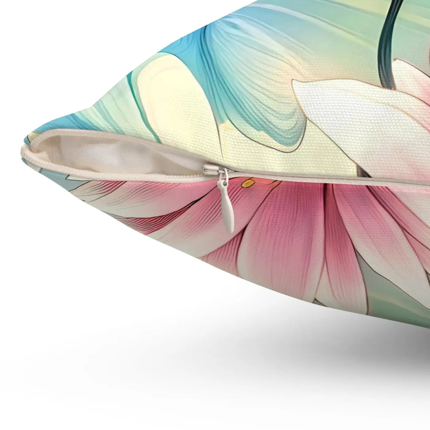 Cyan Floral Pattern Spun Polyester Square Pillow - DipaliZ