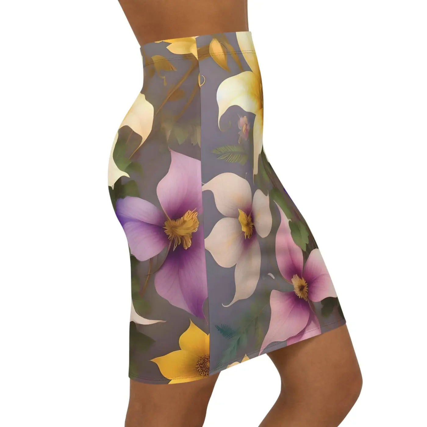 Women's Mini Skirt - Large Pastel Flowers Polyester - DipaliZ