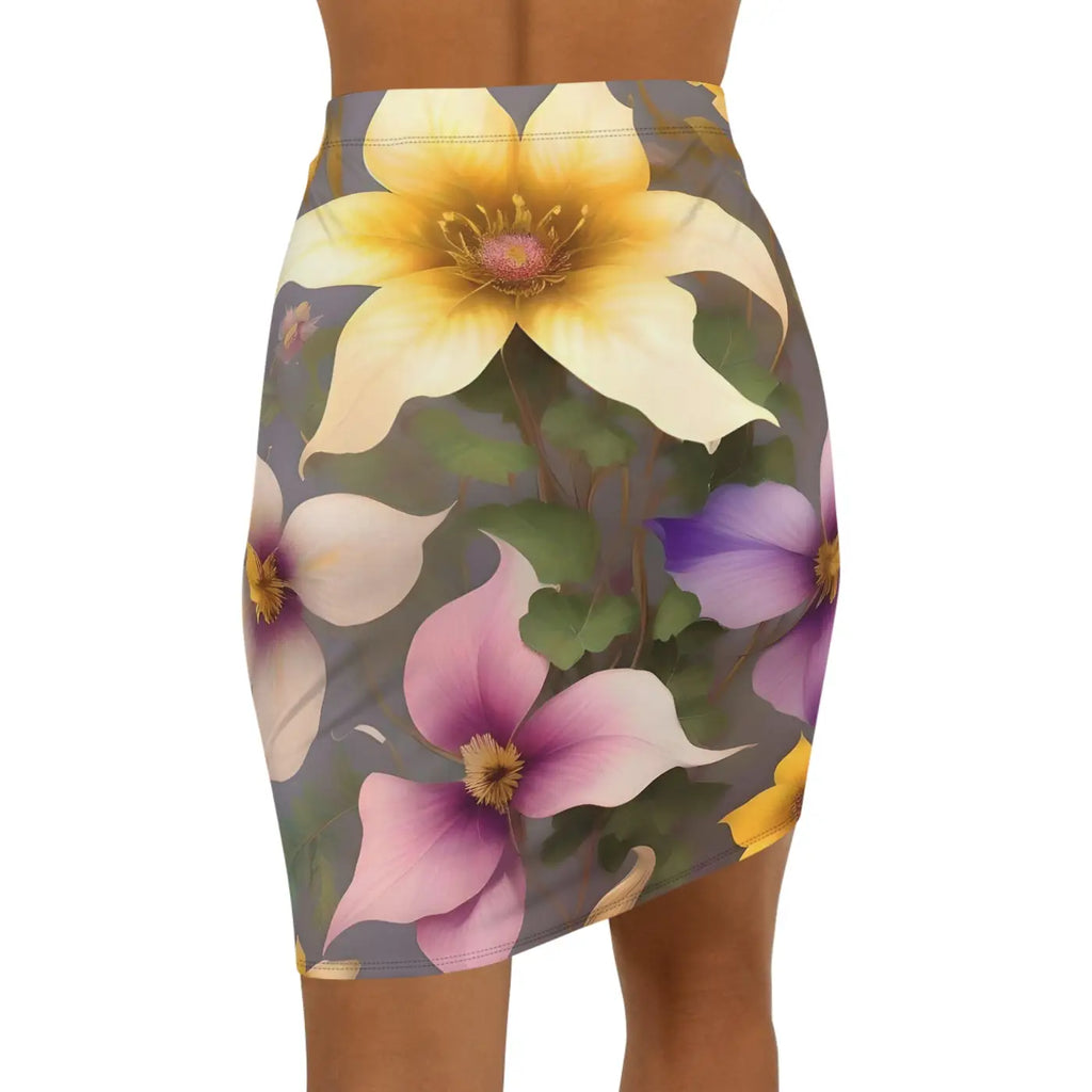 Women's Mini Skirt - Large Pastel Flowers Polyester - DipaliZ