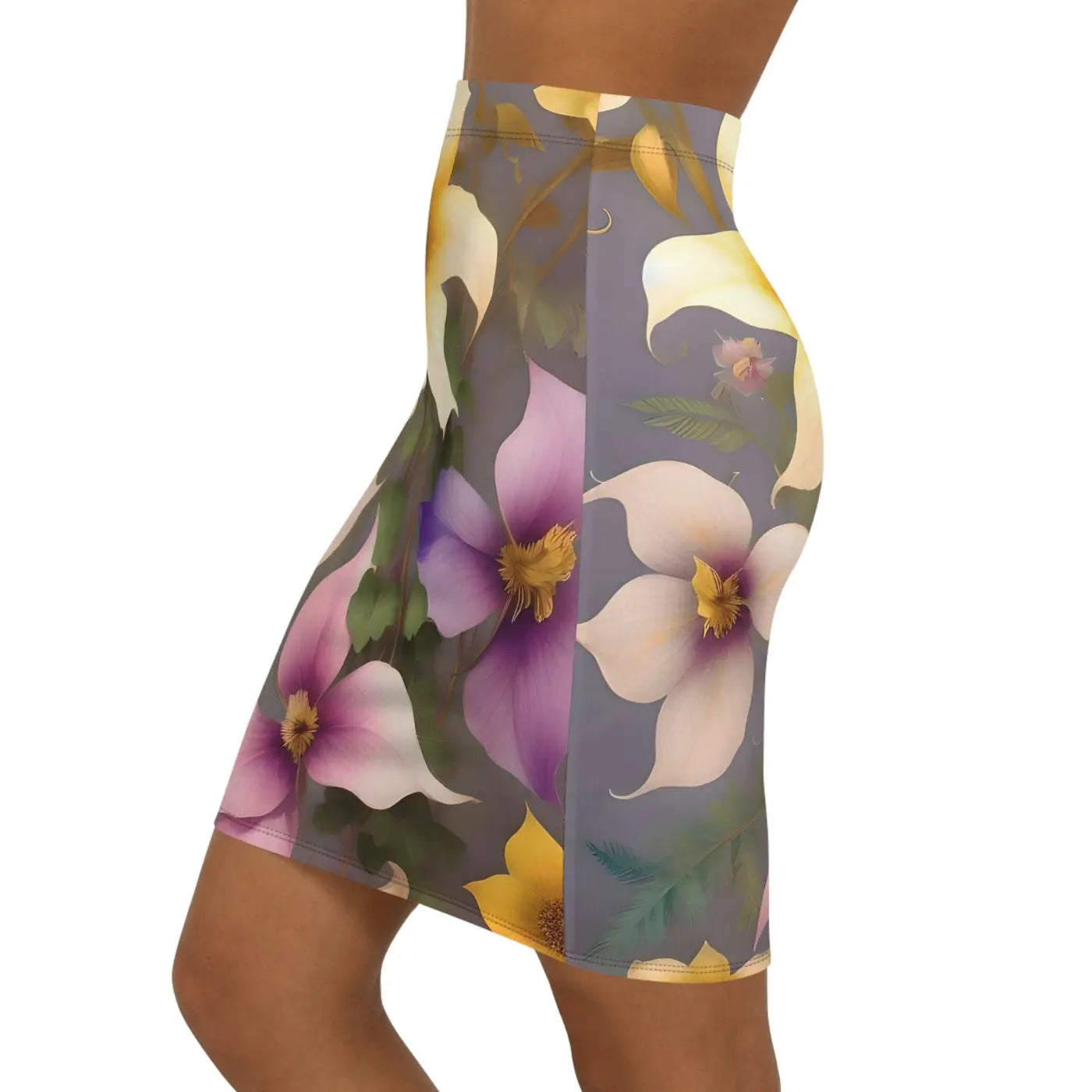 Women's Mini Skirt - Large Pastel Flowers Polyester - DipaliZ