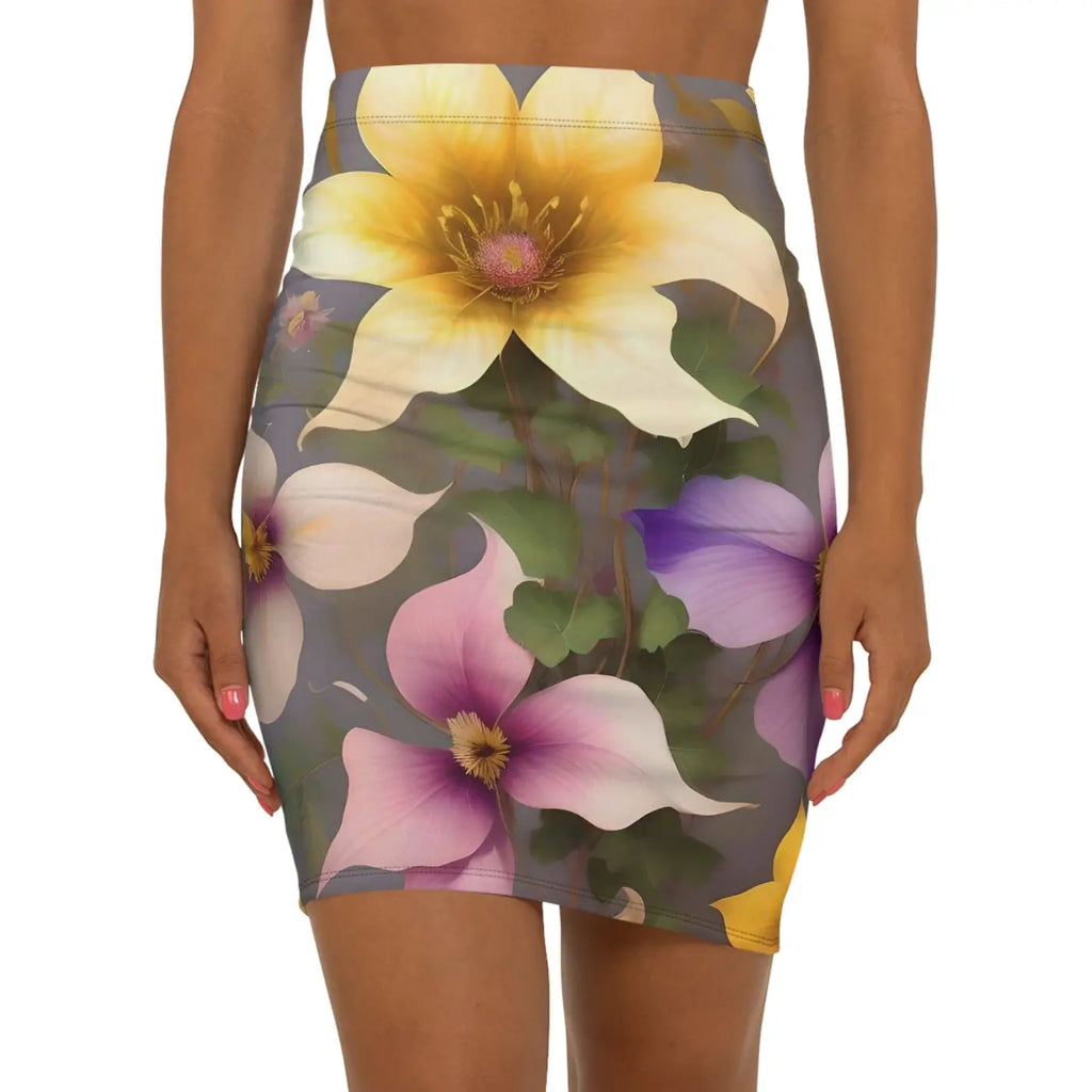 Women's Mini Skirt - Large Pastel Flowers Polyester - DipaliZ