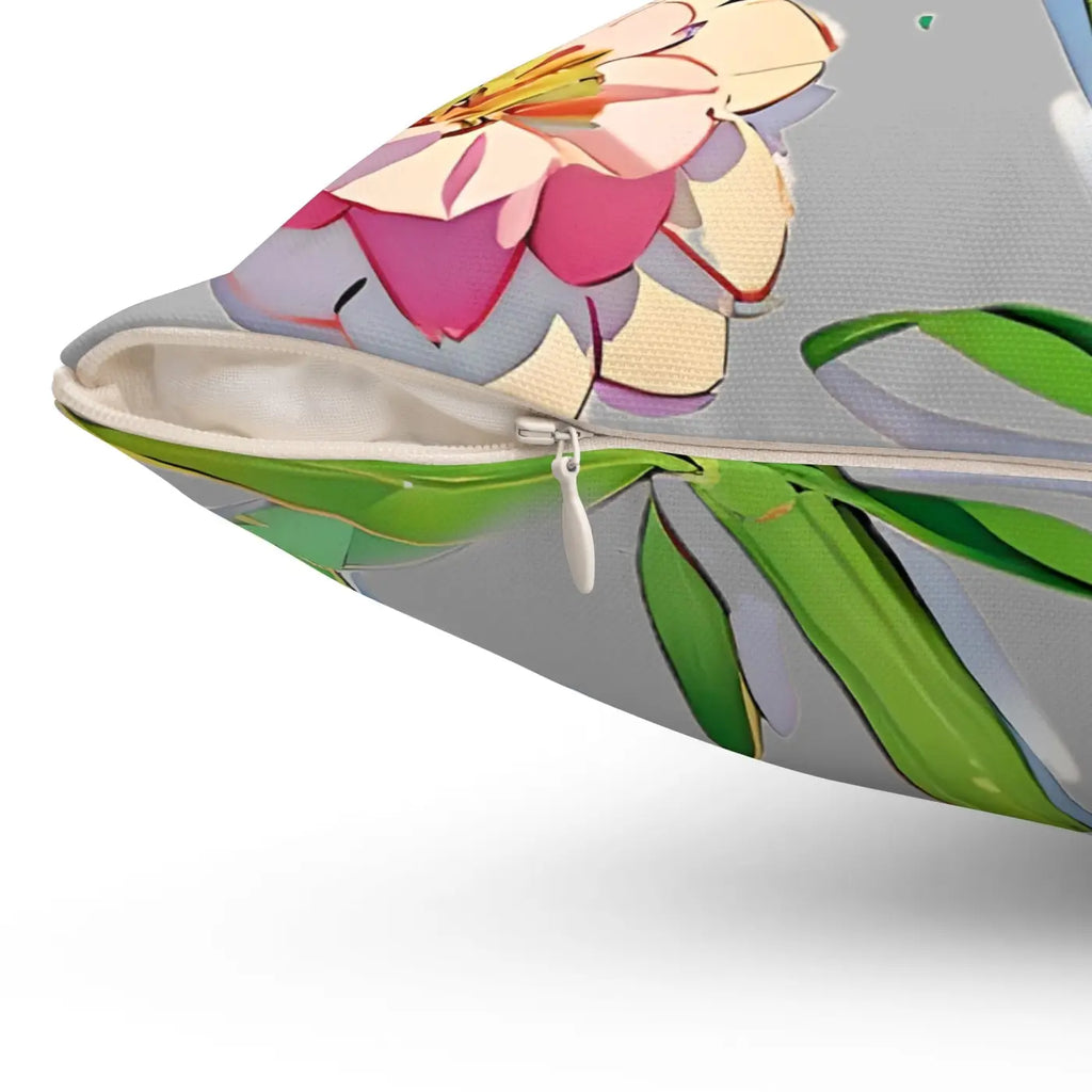 Cyan Floral Pattern Pillow - Spun Polyester Square - DipaliZ