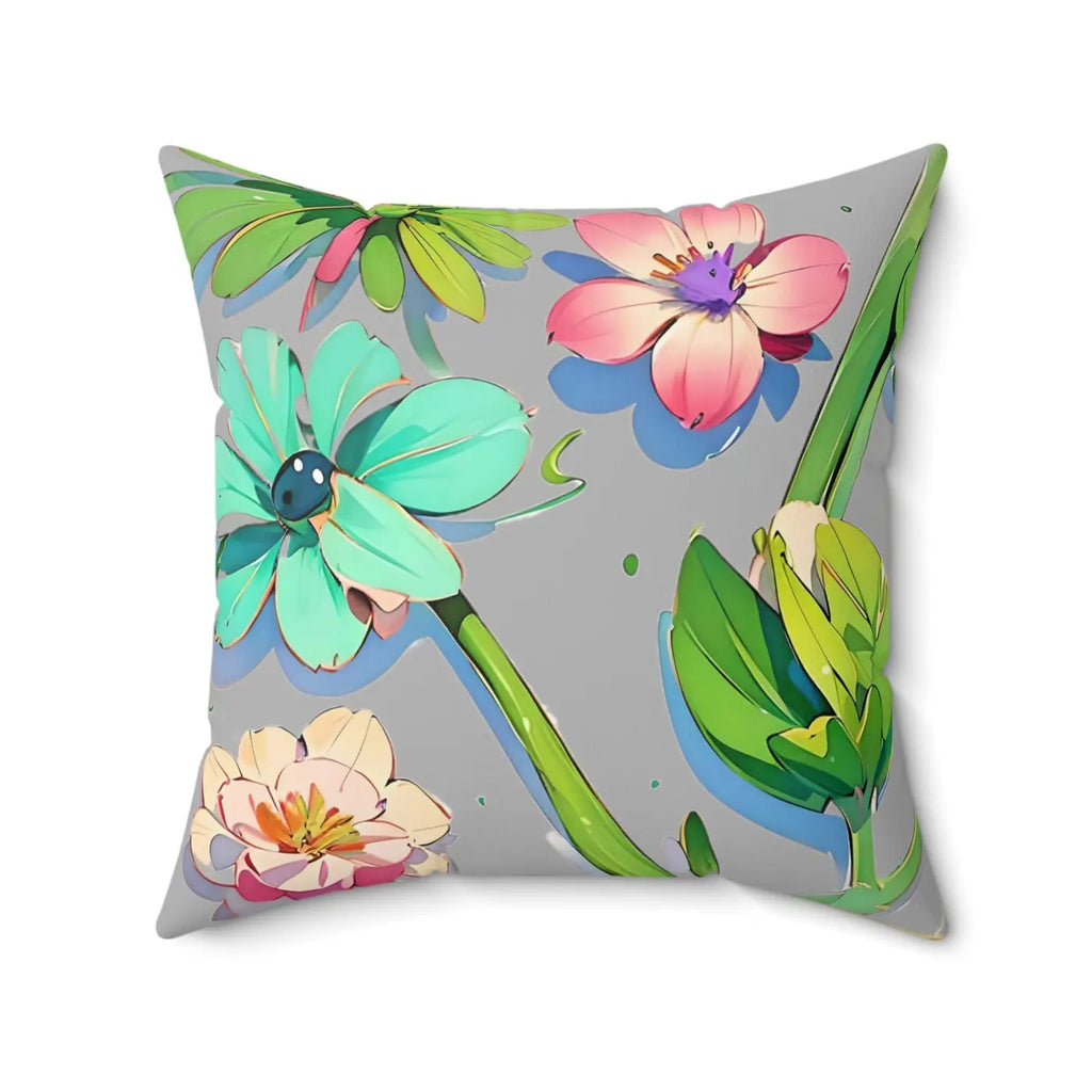 Cyan Floral Pattern Pillow - Spun Polyester Square - DipaliZ
