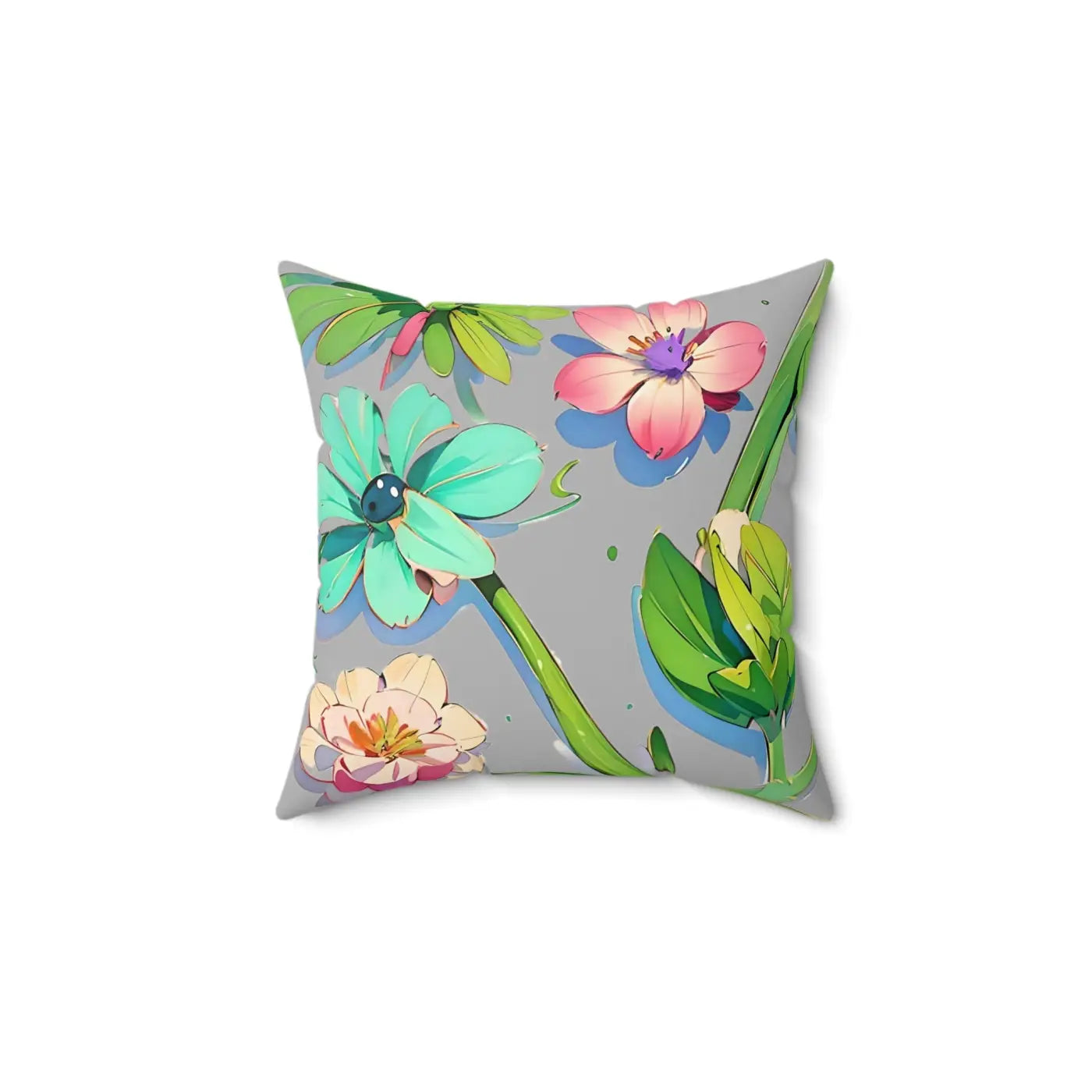 Cyan Floral Pattern Pillow - Spun Polyester Square - DipaliZ