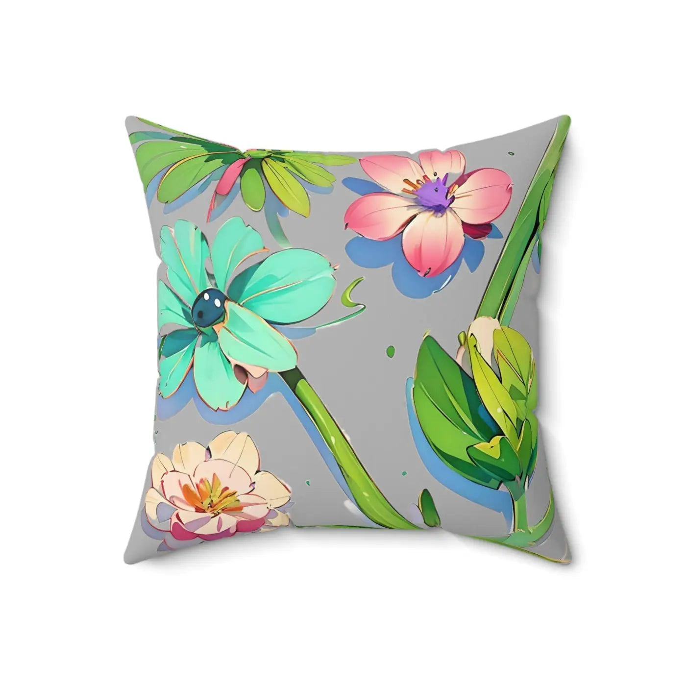 Cyan Floral Pattern Pillow - Spun Polyester Square - DipaliZ