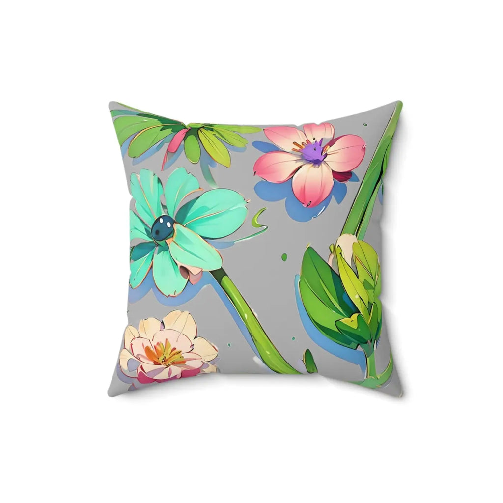 Cyan Floral Pattern Pillow - Spun Polyester Square - DipaliZ