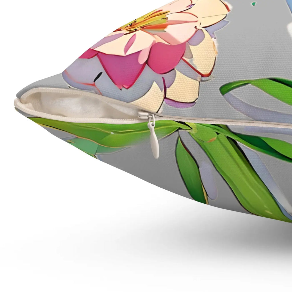 Cyan Floral Pattern Pillow - Spun Polyester Square - DipaliZ