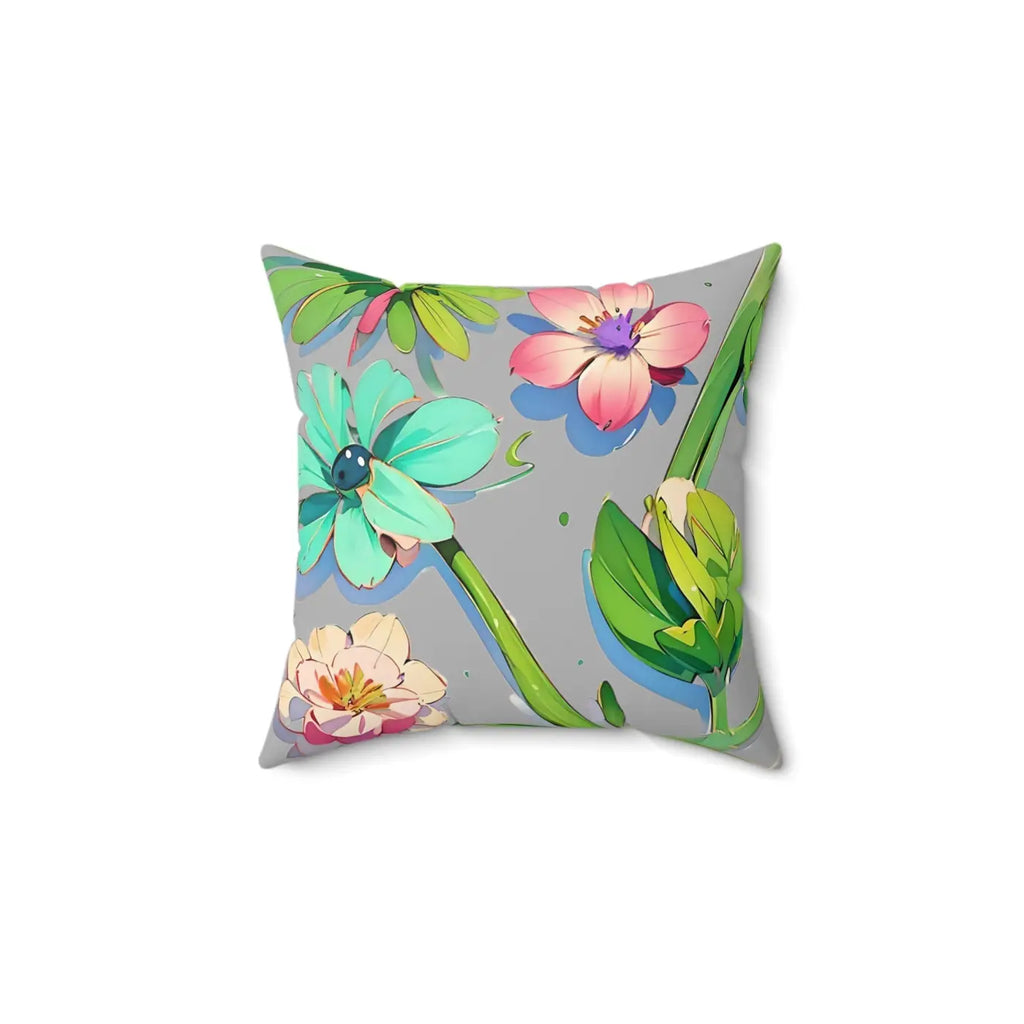 Cyan Floral Pattern Pillow - Spun Polyester Square - DipaliZ
