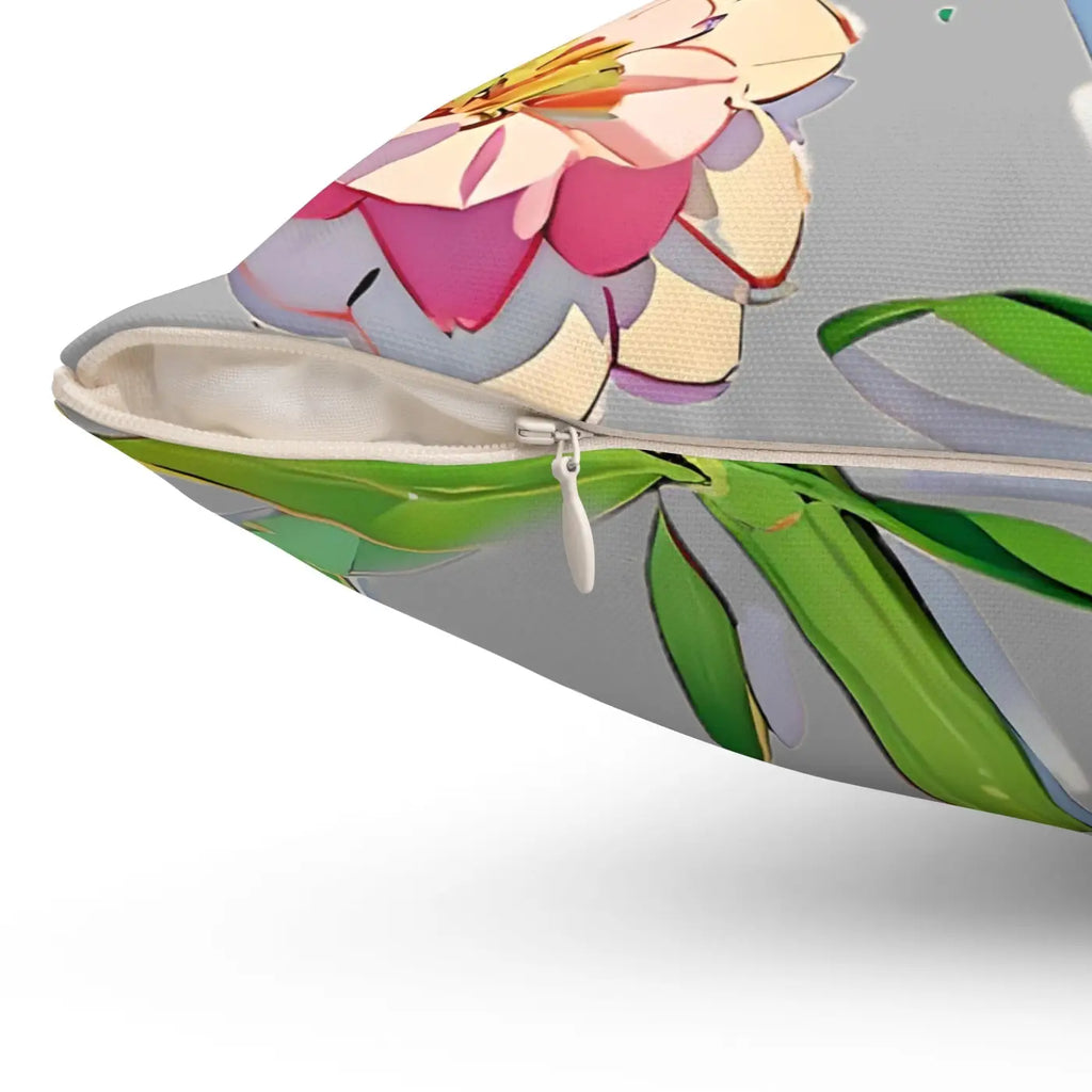 Cyan Floral Pattern Pillow - Spun Polyester Square - DipaliZ