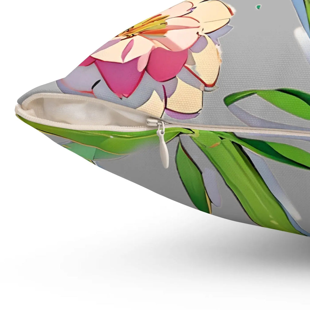 Cyan Floral Pattern Pillow - Spun Polyester Square - DipaliZ