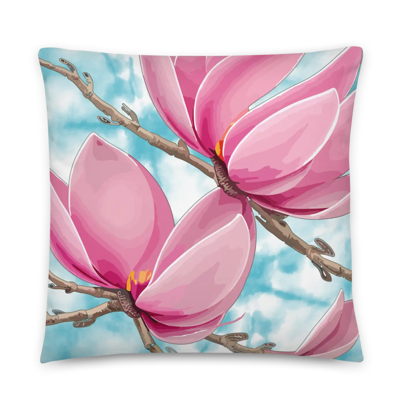 Large Pink Magnolia Pillow Set - Vibrant Floral Decor - DipaliZ