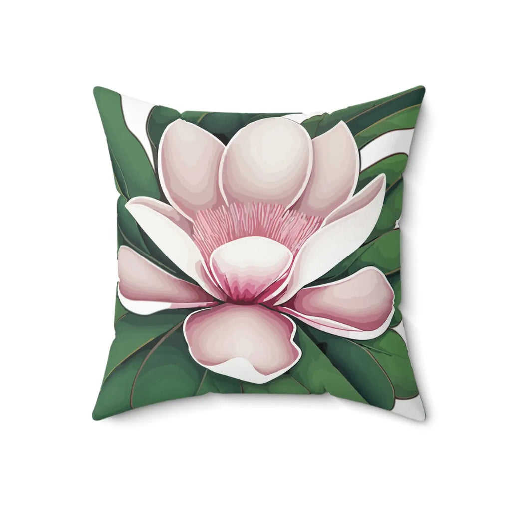 Large Pink Magnolia Polyester Square Pillow - Cozy Decor - DipaliZ