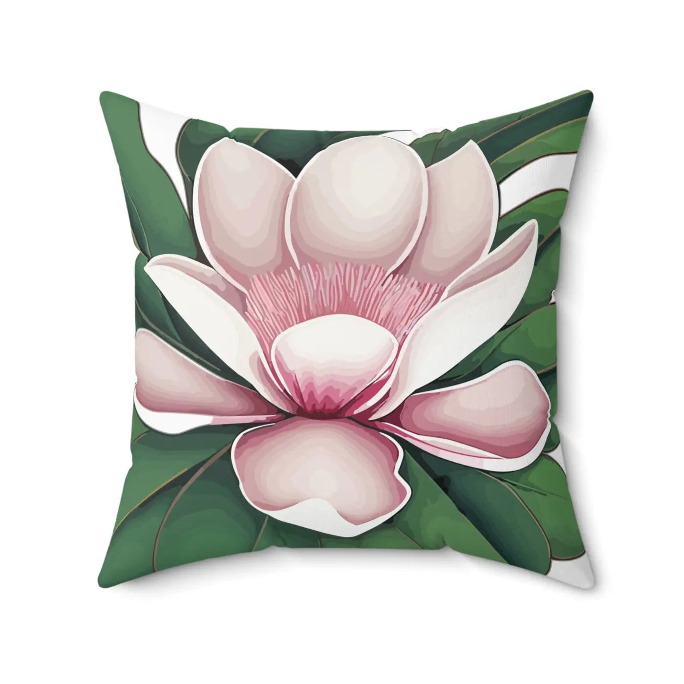 Large Pink Magnolia Polyester Square Pillow - Cozy Decor - DipaliZ