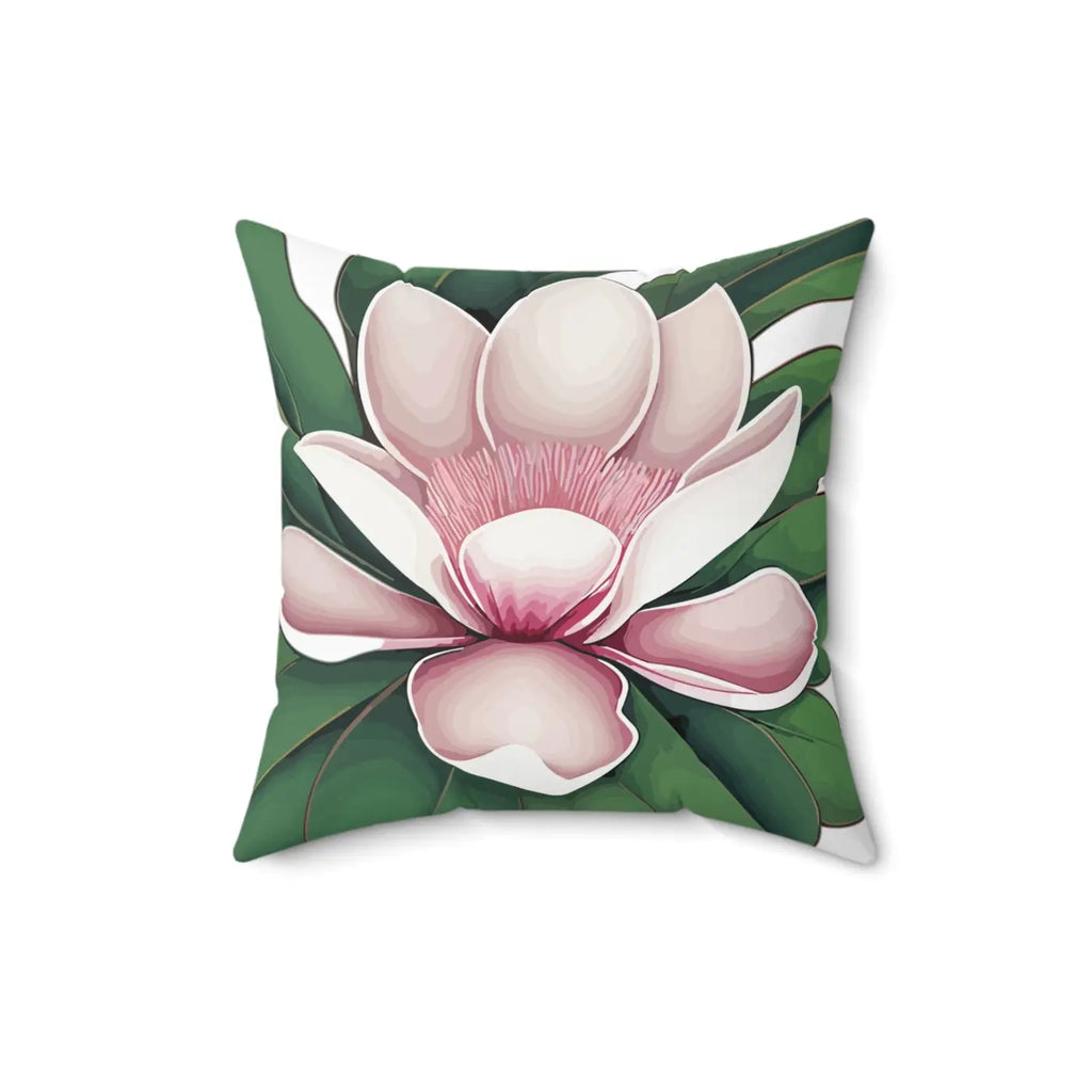 Large Pink Magnolia Polyester Square Pillow - Cozy Decor - DipaliZ