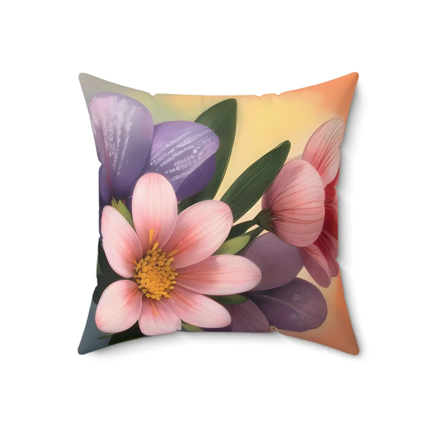 Large Pinkish Flowers Spun Polyester Square Pillow - DipaliZ