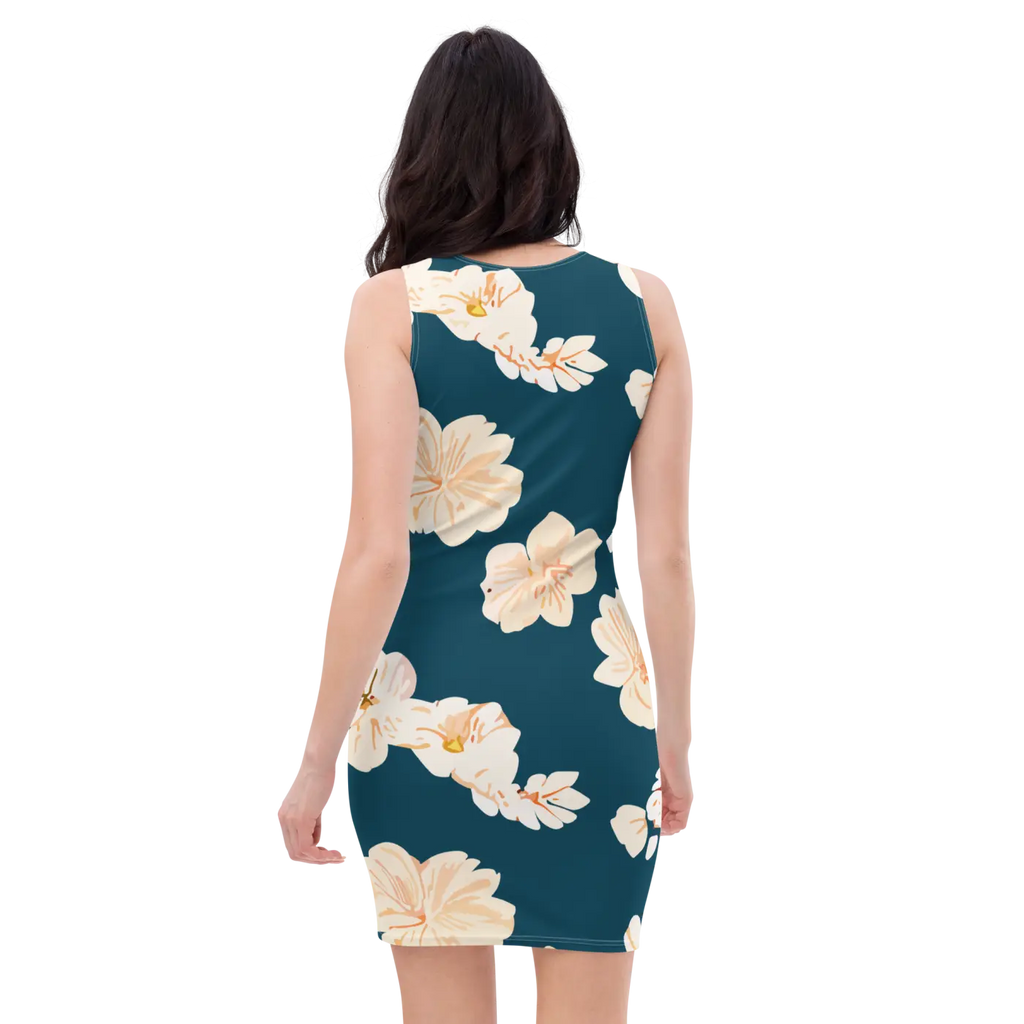 Teal Dress with Large Showy Flowers - Party Ready - DipaliZ