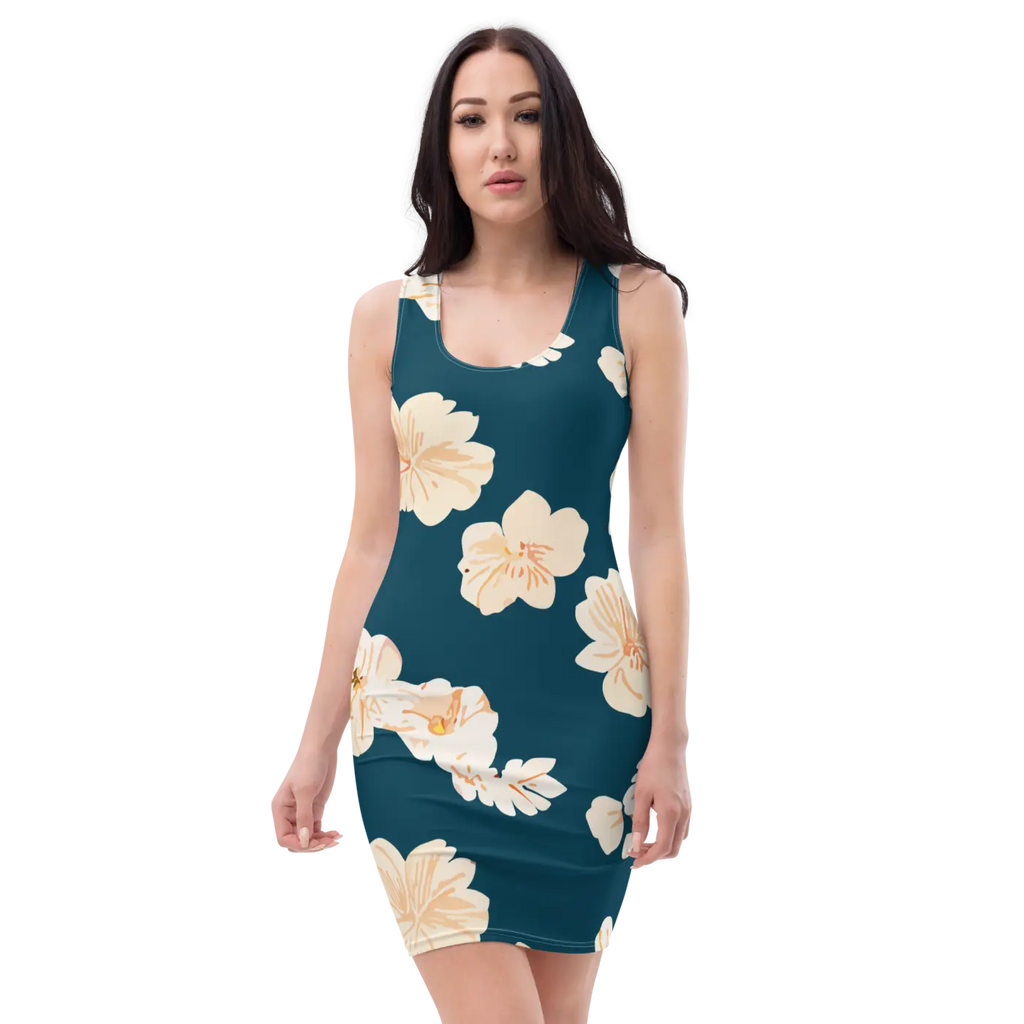 Teal Dress with Large Showy Flowers - Party Ready - DipaliZ
