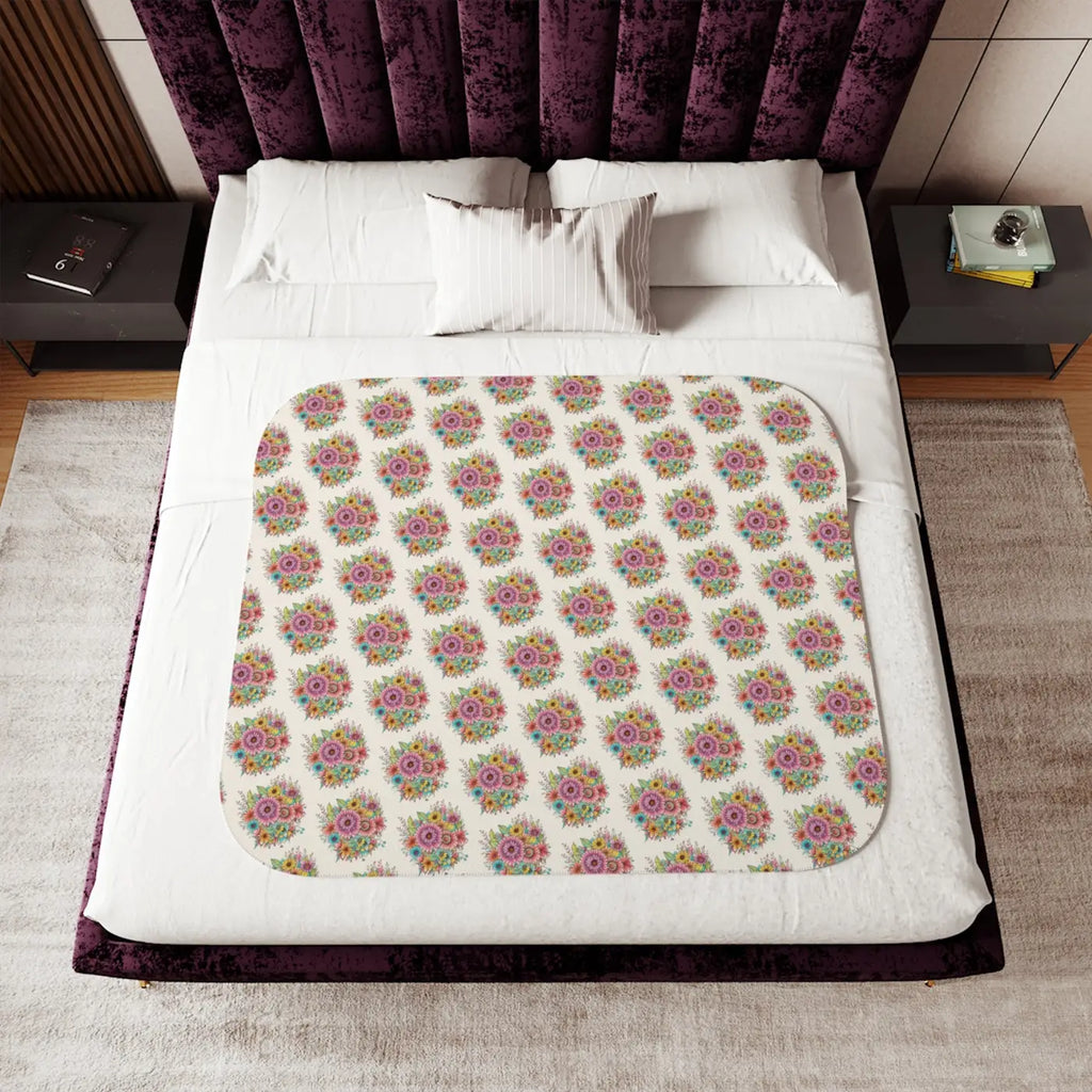 Sherpa Blanket - Large Vibrant Flowers on Peach - DipaliZ