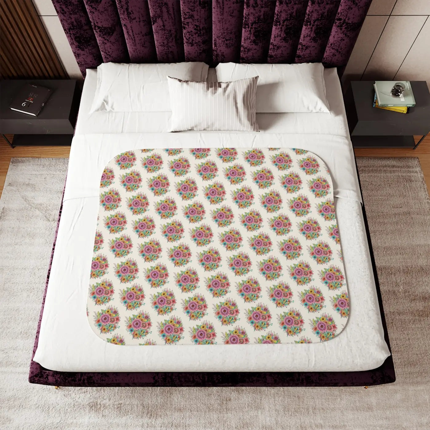 Sherpa Blanket - Large Vibrant Flowers on Peach - DipaliZ